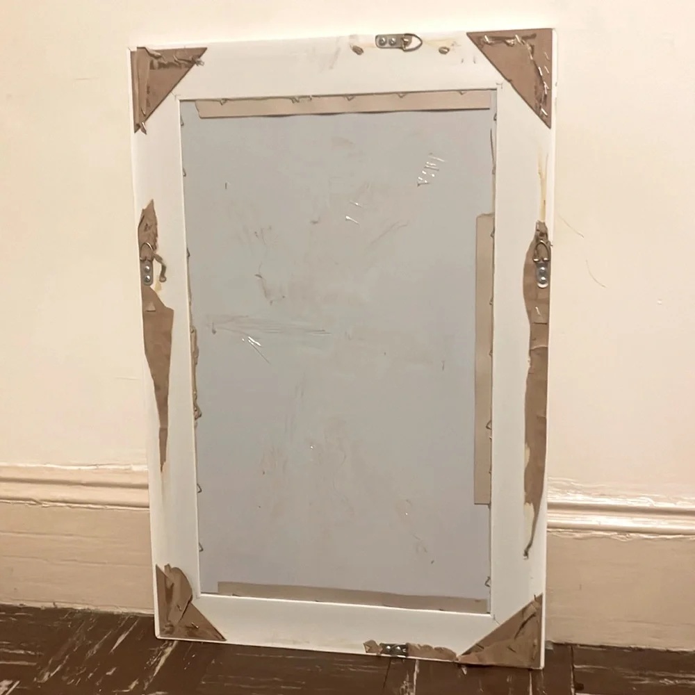 White wooden frame mirror